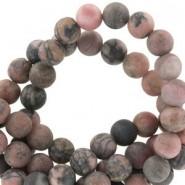 Natural stone beads round 8mm matte Black line rhodonite